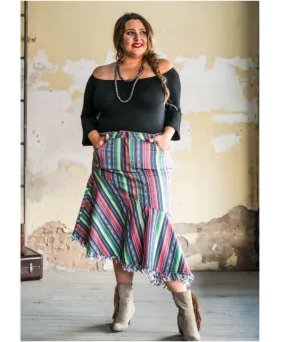Serape Side Ruffle Denim Skirt