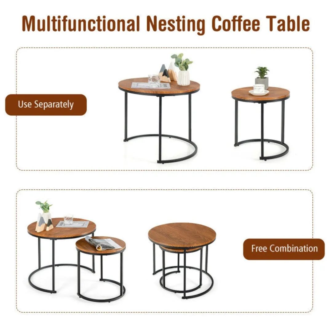 Set of 2 Modern Round Stacking Nesting Coffee Tables