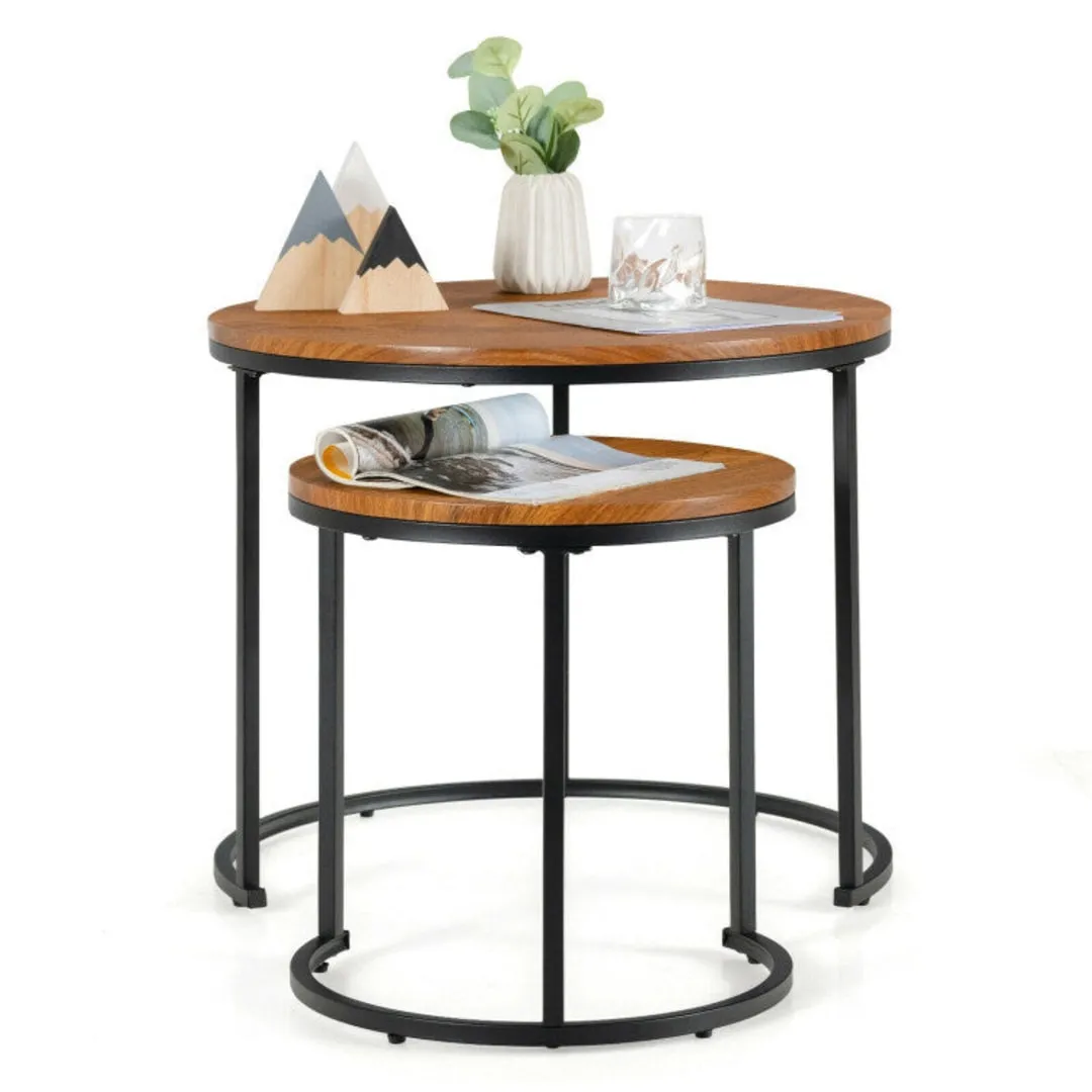 Set of 2 Modern Round Stacking Nesting Coffee Tables