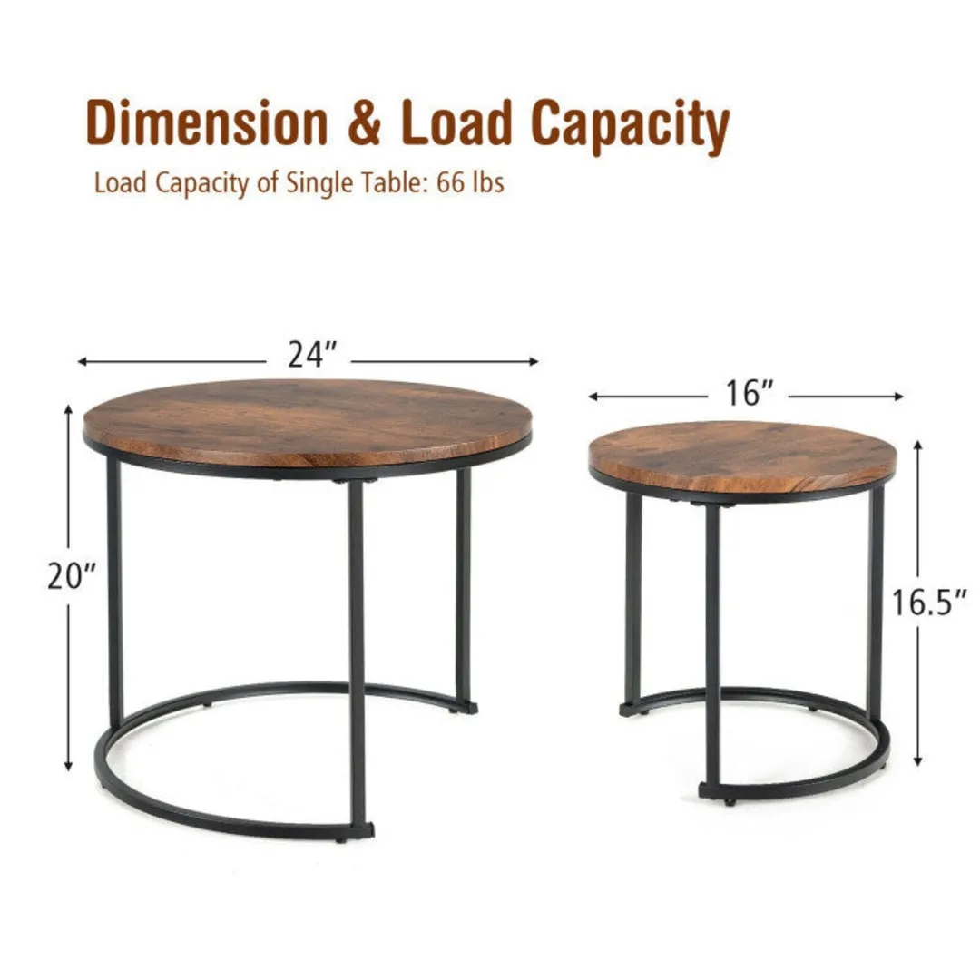Set of 2 Modern Round Stacking Nesting Coffee Tables