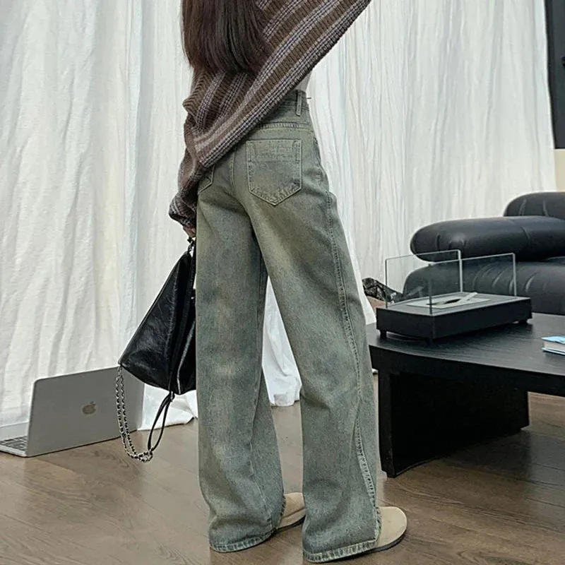Size Nostalgia Wide Leg Jeans Women American High Waist Pear Loose Covered Meat Dragging Vintage Straight Pants Jeans