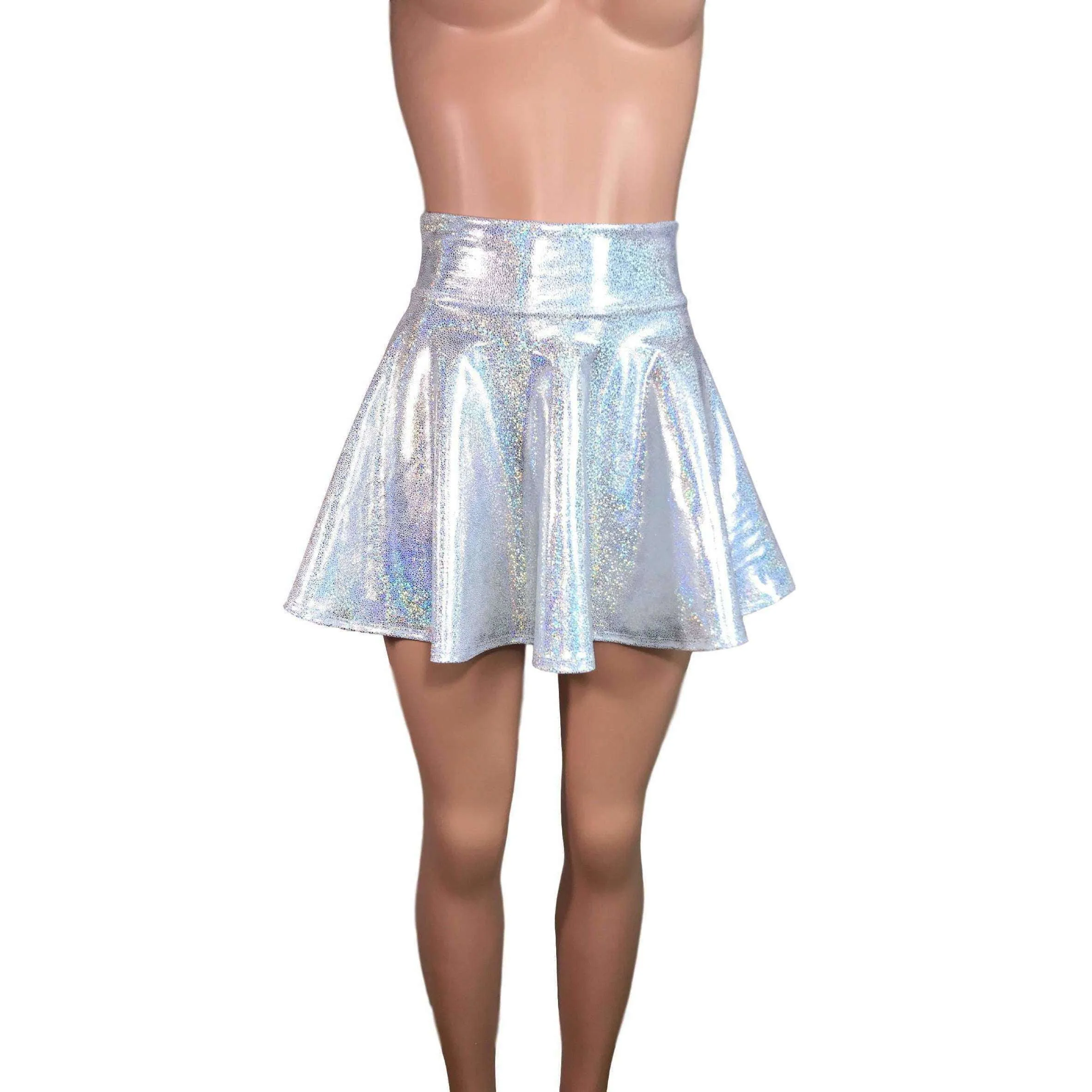 Skater Skirt - Holographic Silver on White