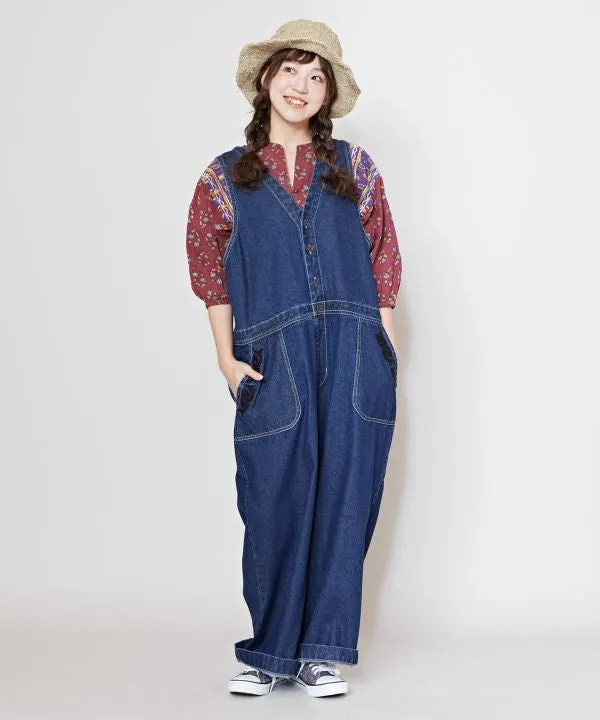Skull Embroidery Denim Overall