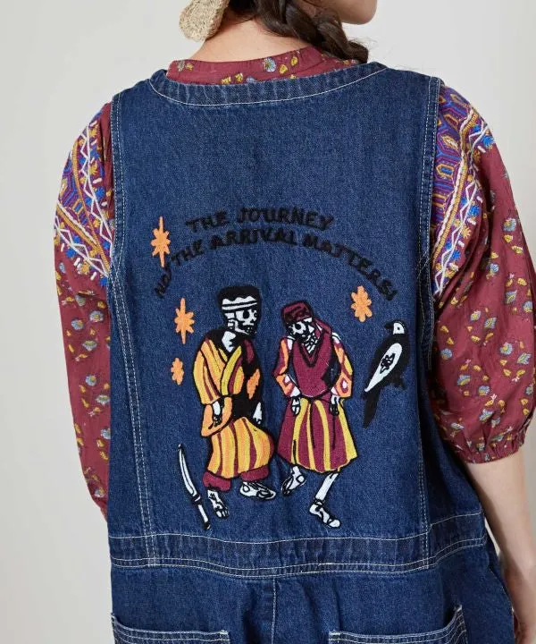Skull Embroidery Denim Overall