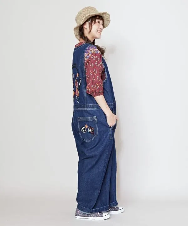 Skull Embroidery Denim Overall