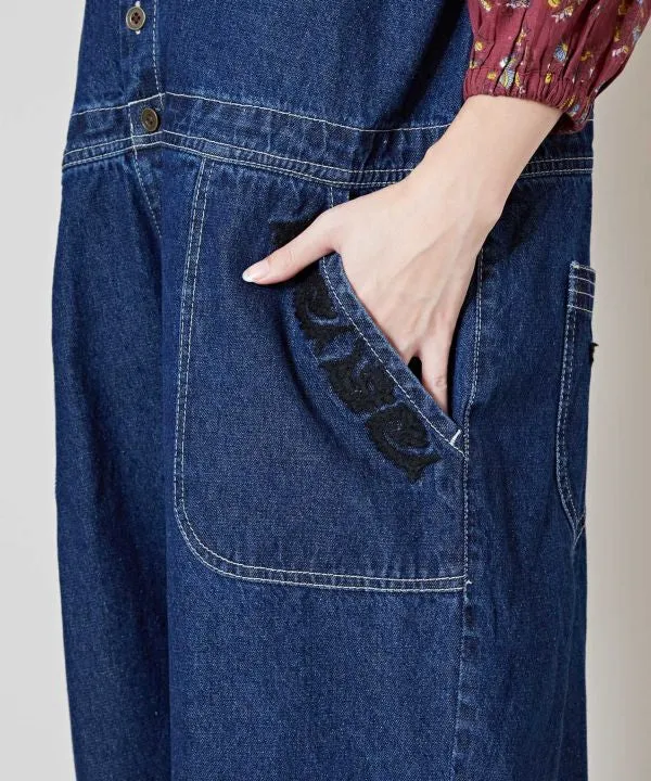 Skull Embroidery Denim Overall