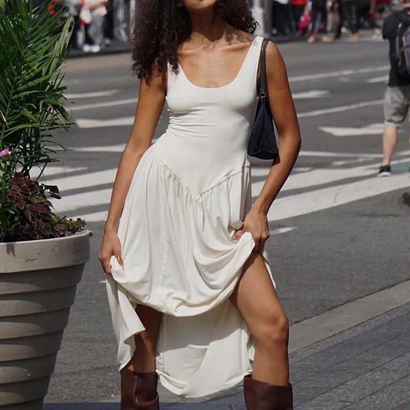 Sleeveless High Waist Irregular A-line Maxi Dress