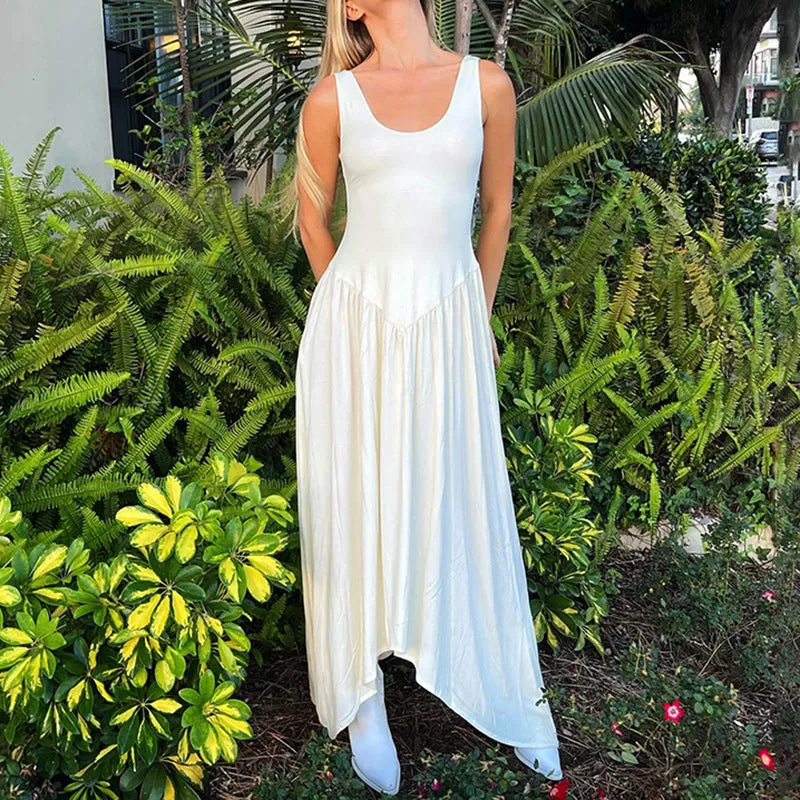 Sleeveless High Waist Irregular A-line Maxi Dress