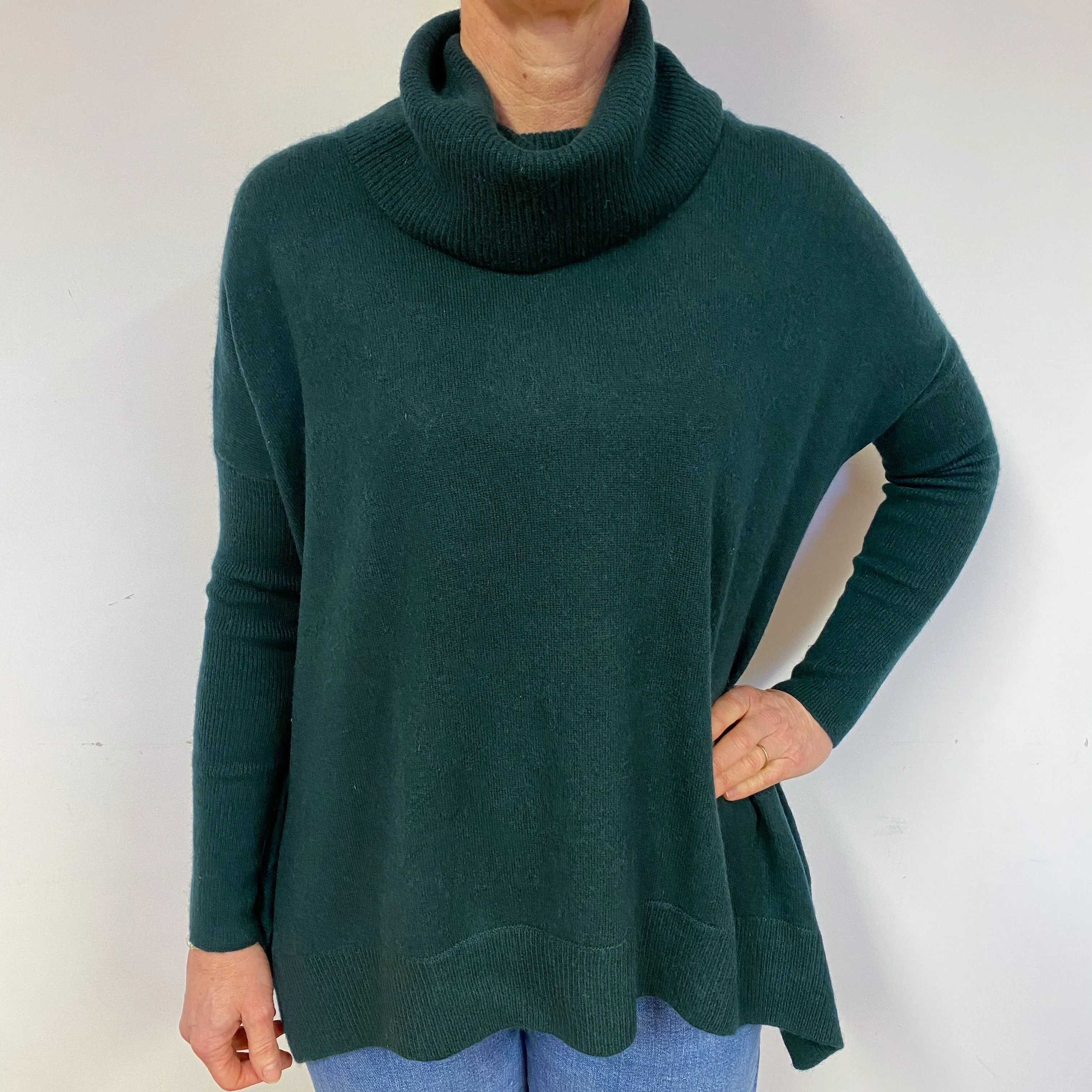 Slouchy Bottle Green Cashmere Cowl Neck Jumper Medium