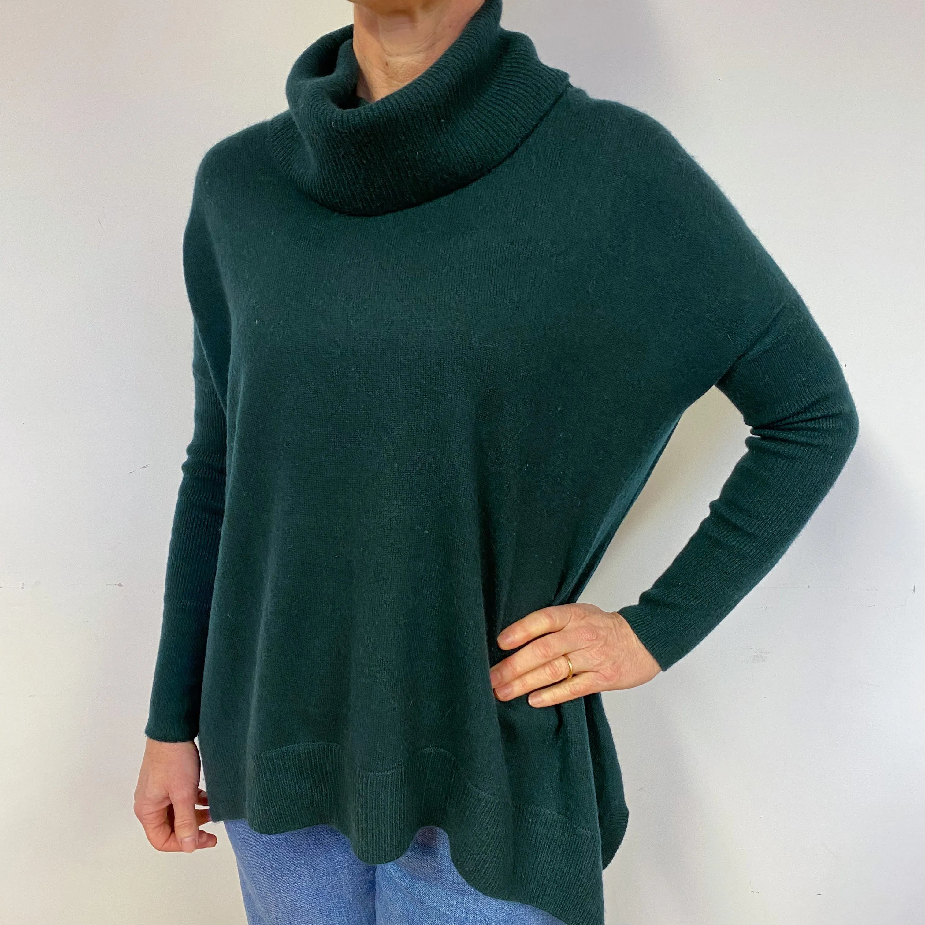 Slouchy Bottle Green Cashmere Cowl Neck Jumper Medium