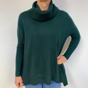 Slouchy Bottle Green Cashmere Cowl Neck Jumper Medium