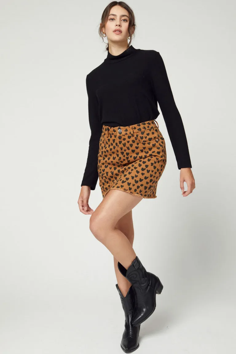 Spotted Denim Camel Skirt