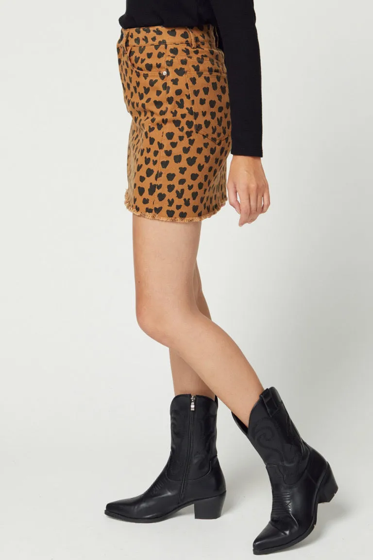 Spotted Denim Camel Skirt