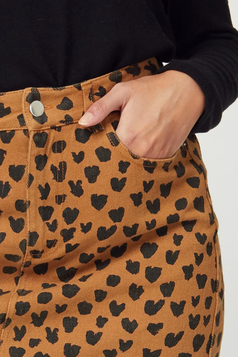 Spotted Denim Camel Skirt