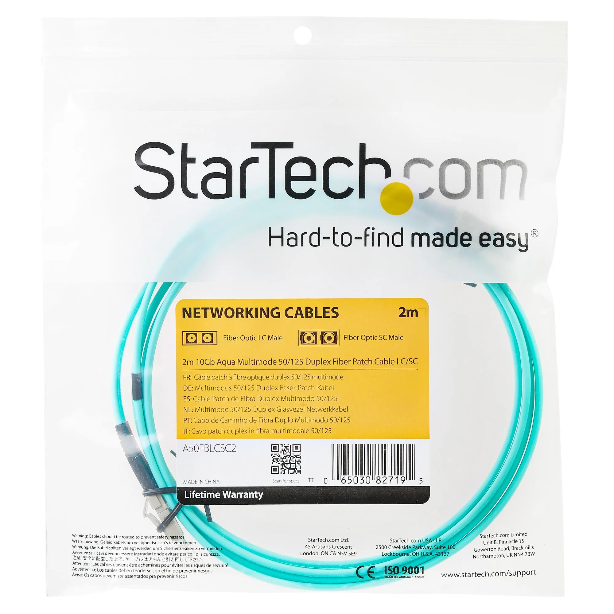 Startech.Com 2M Fiber Optic Cable - 10 Gb Aqua - Multimode Duplex 50/125 - Lszh - Lc/Lc - Om3 - Lc To Lc Fiber Patch Cab