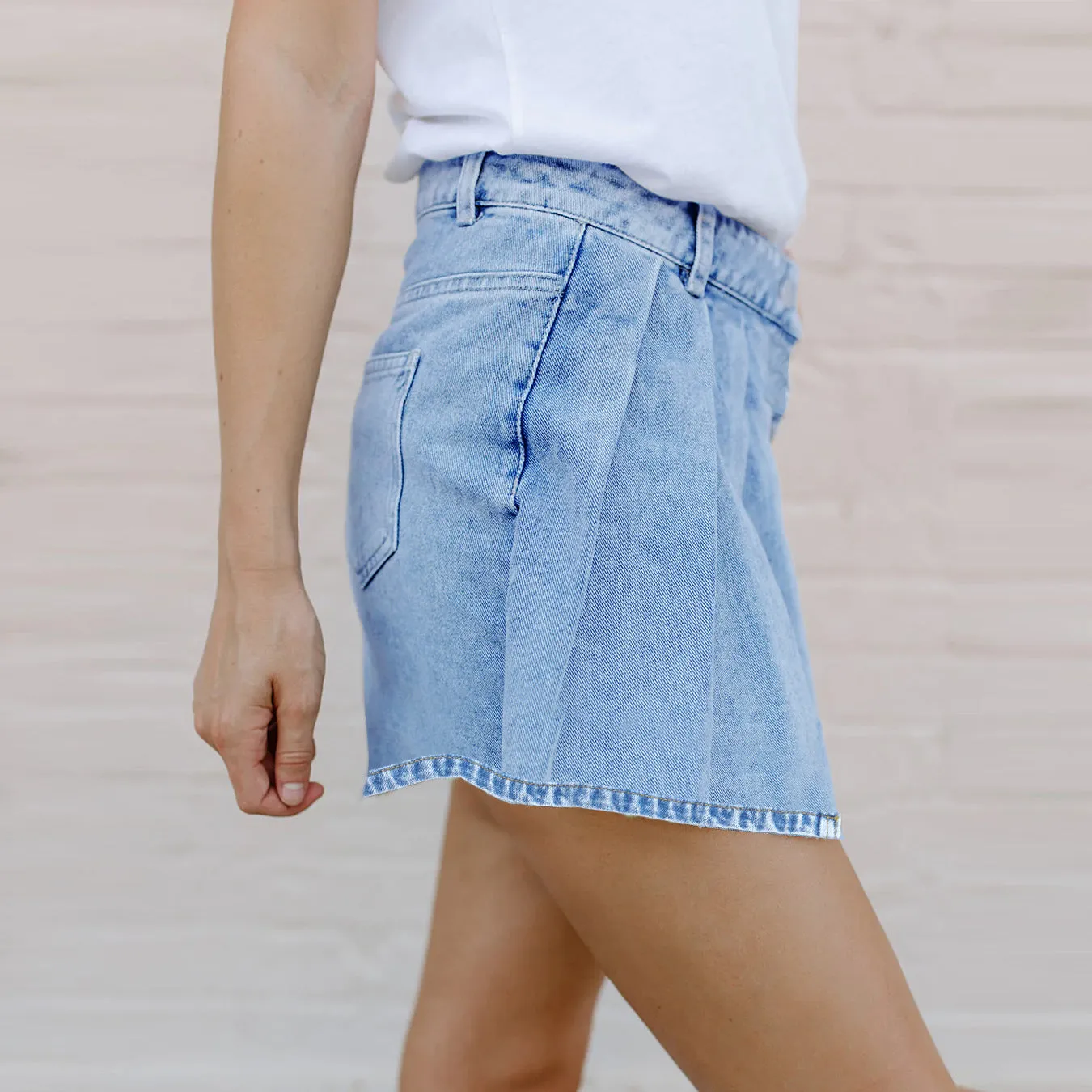Street Style Solid Color Irregular Fake Two Pieces Denim Shorts Wholesale Womens Clothing