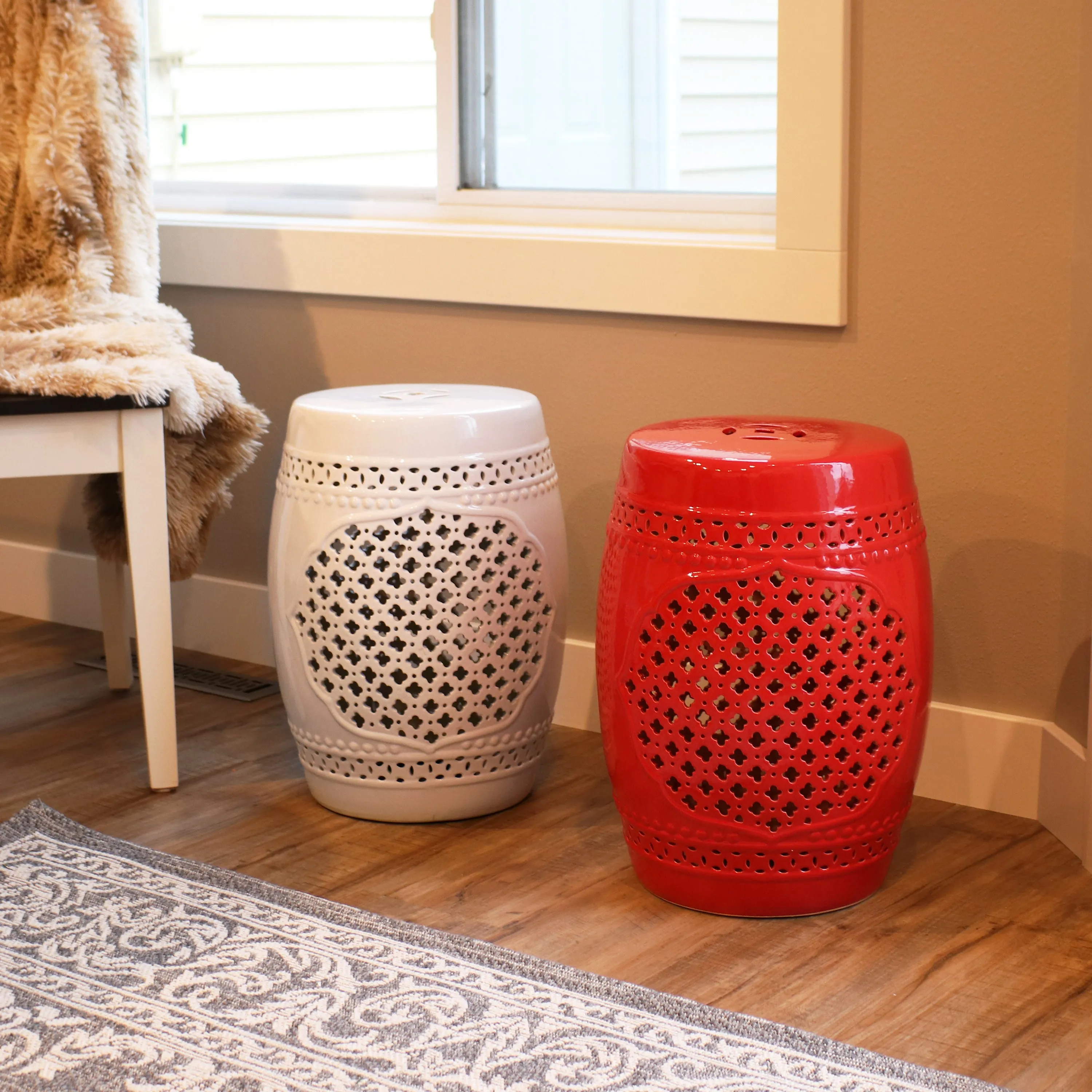 Sunnydaze Marrakesh Lattice Ceramic Garden Stool Side Table - 17.75"