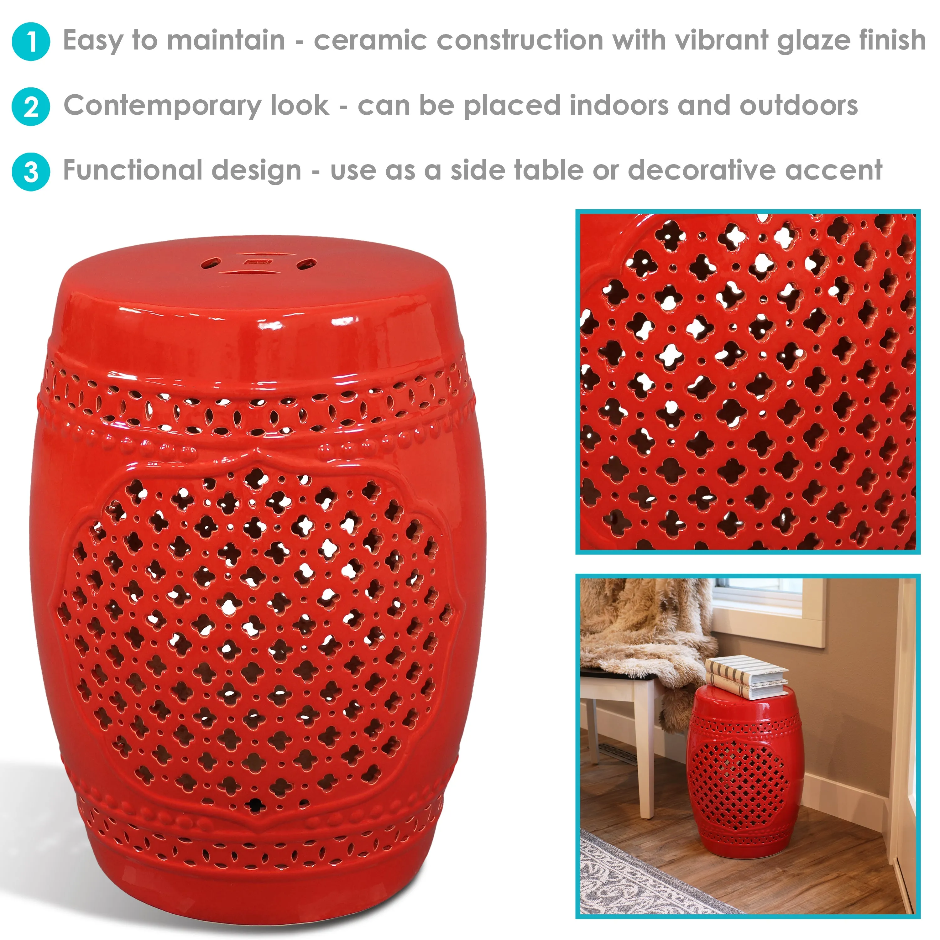 Sunnydaze Marrakesh Lattice Ceramic Garden Stool Side Table - 17.75"