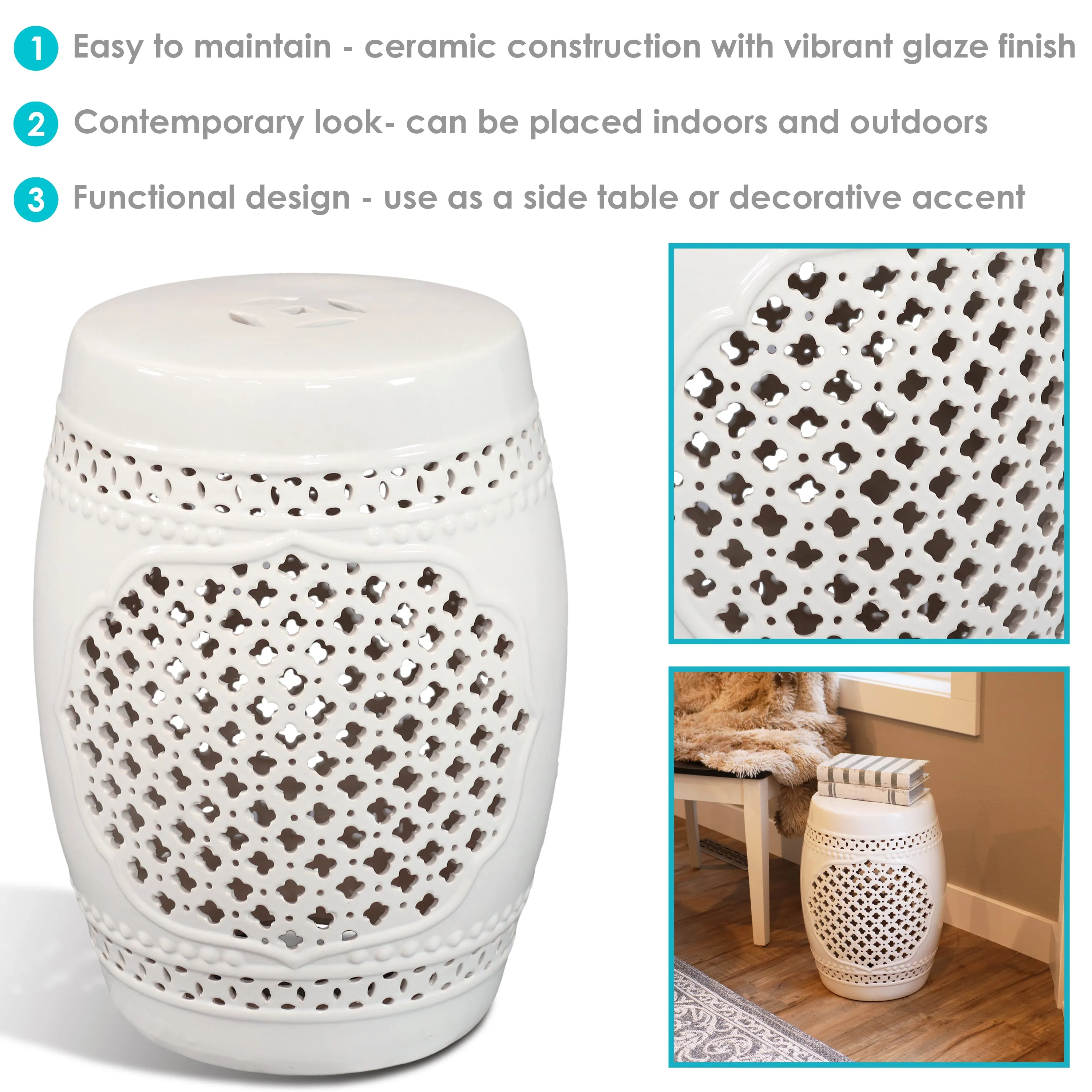 Sunnydaze Marrakesh Lattice Ceramic Garden Stool Side Table - 17.75"