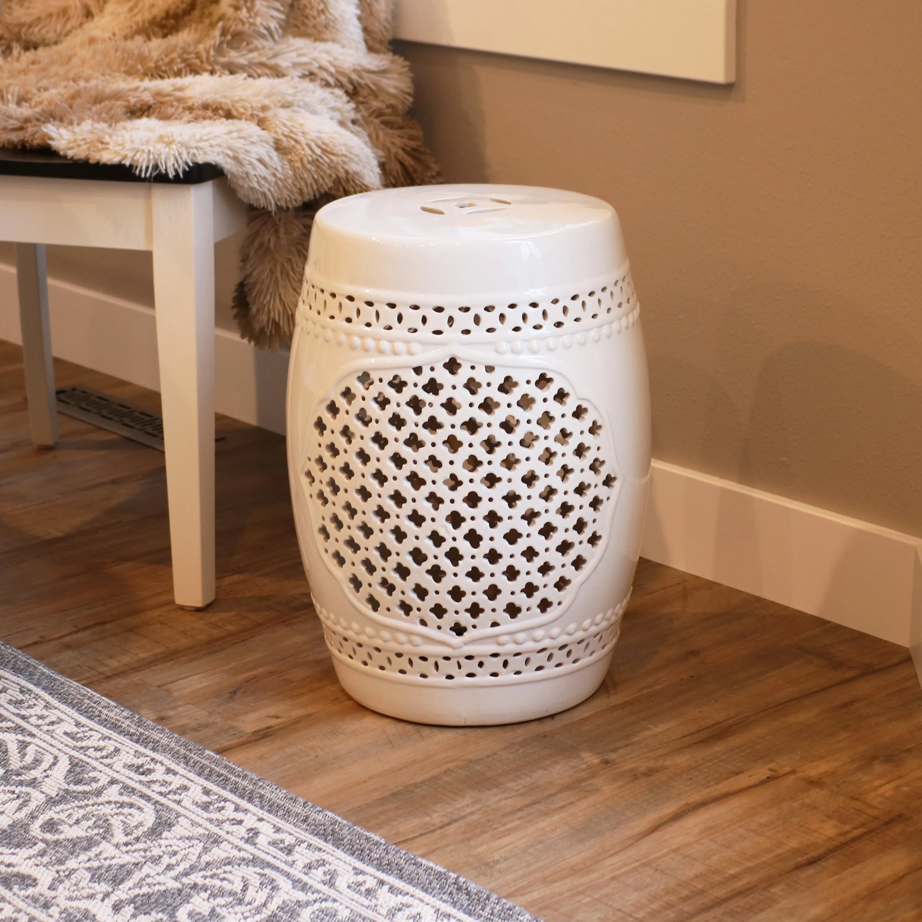 Sunnydaze Marrakesh Lattice Ceramic Garden Stool Side Table - 17.75"
