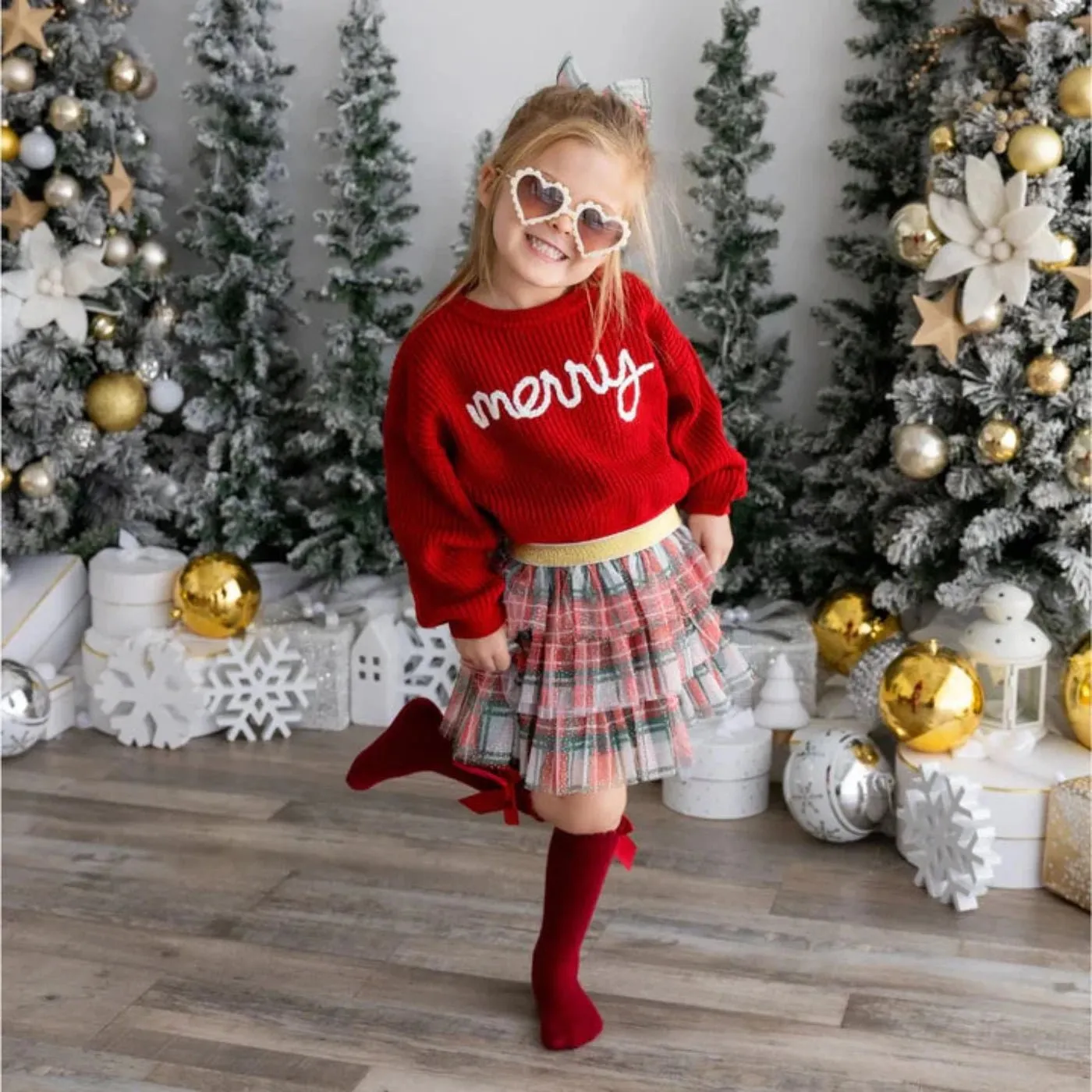 Sweet Wink Girls Christmas Plaid Tutu Skirt