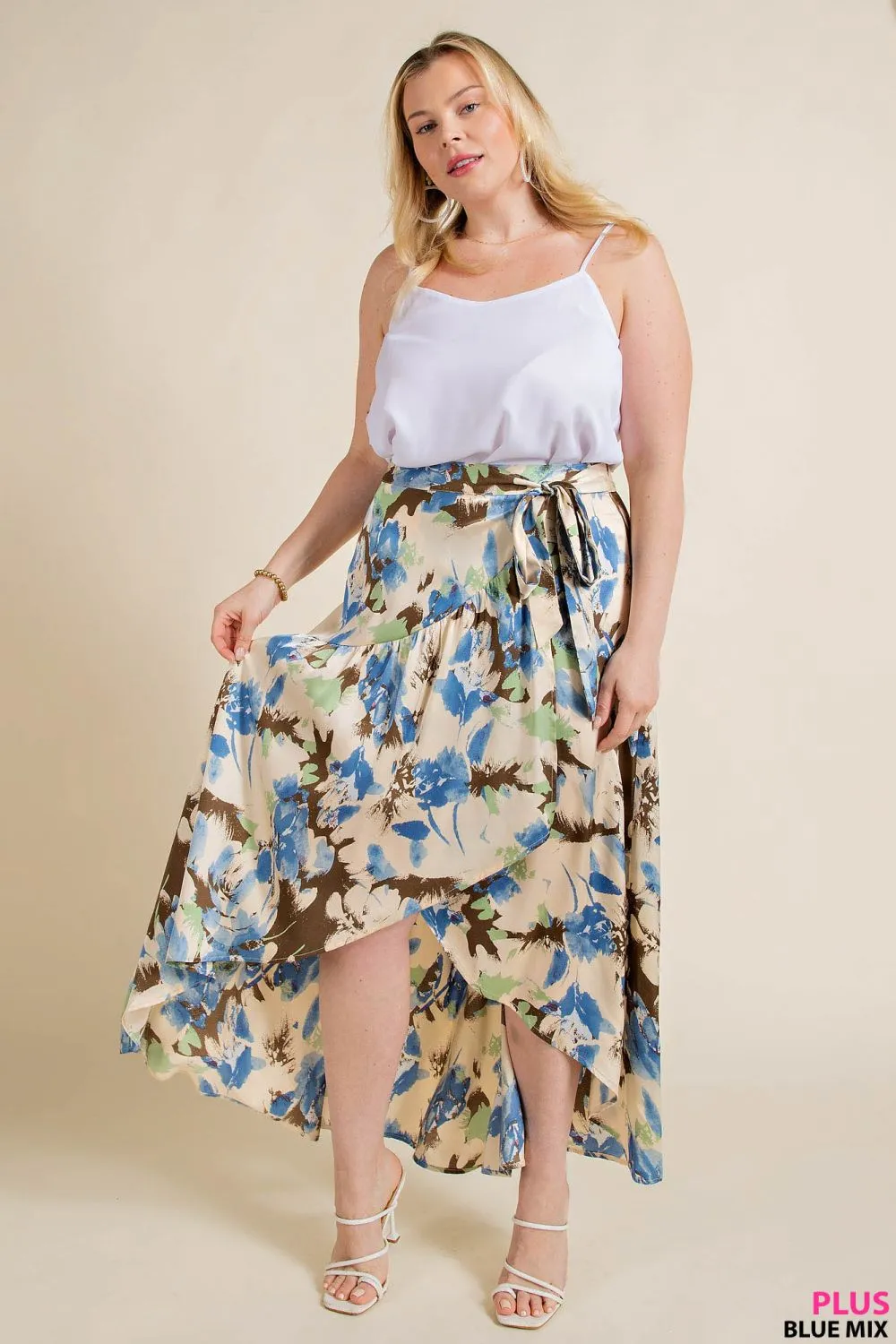 Tansy Botanical Faux Wrap Midi Skirt