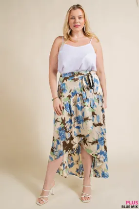 Tansy Botanical Faux Wrap Midi Skirt