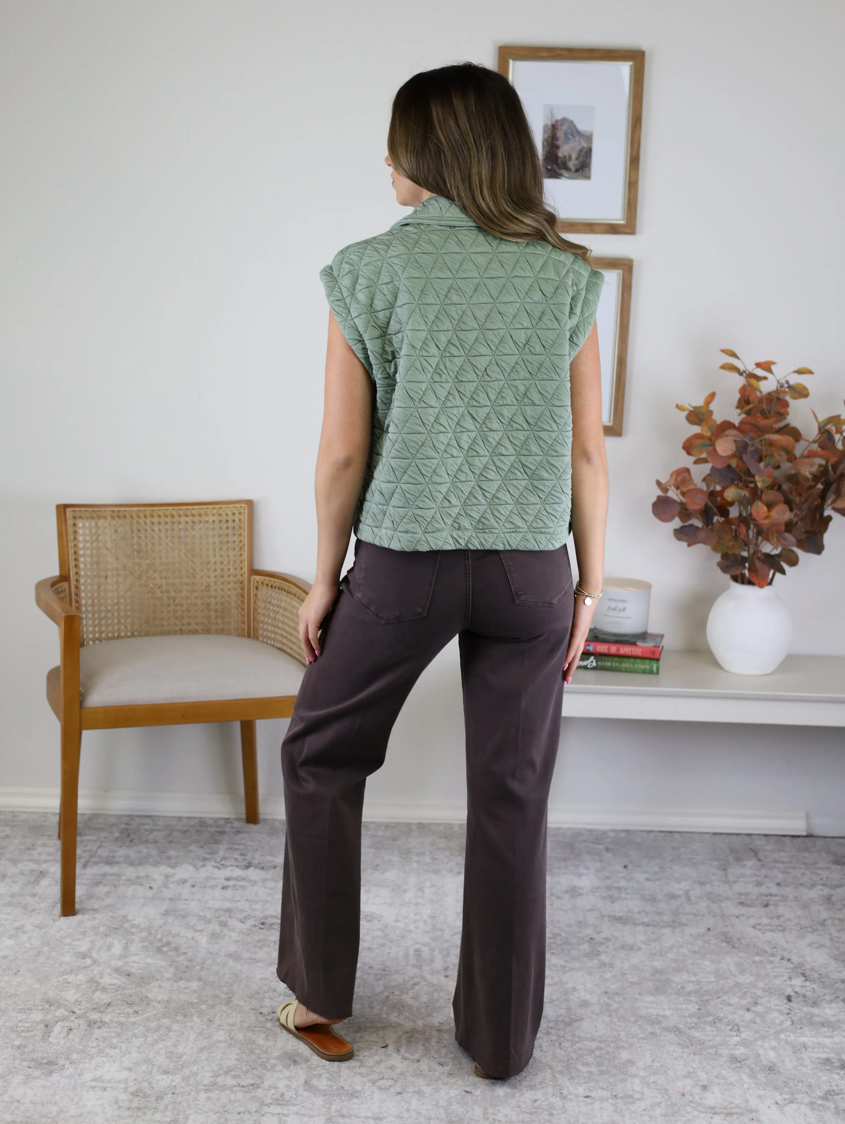 Tara Quilted Vest - Sage