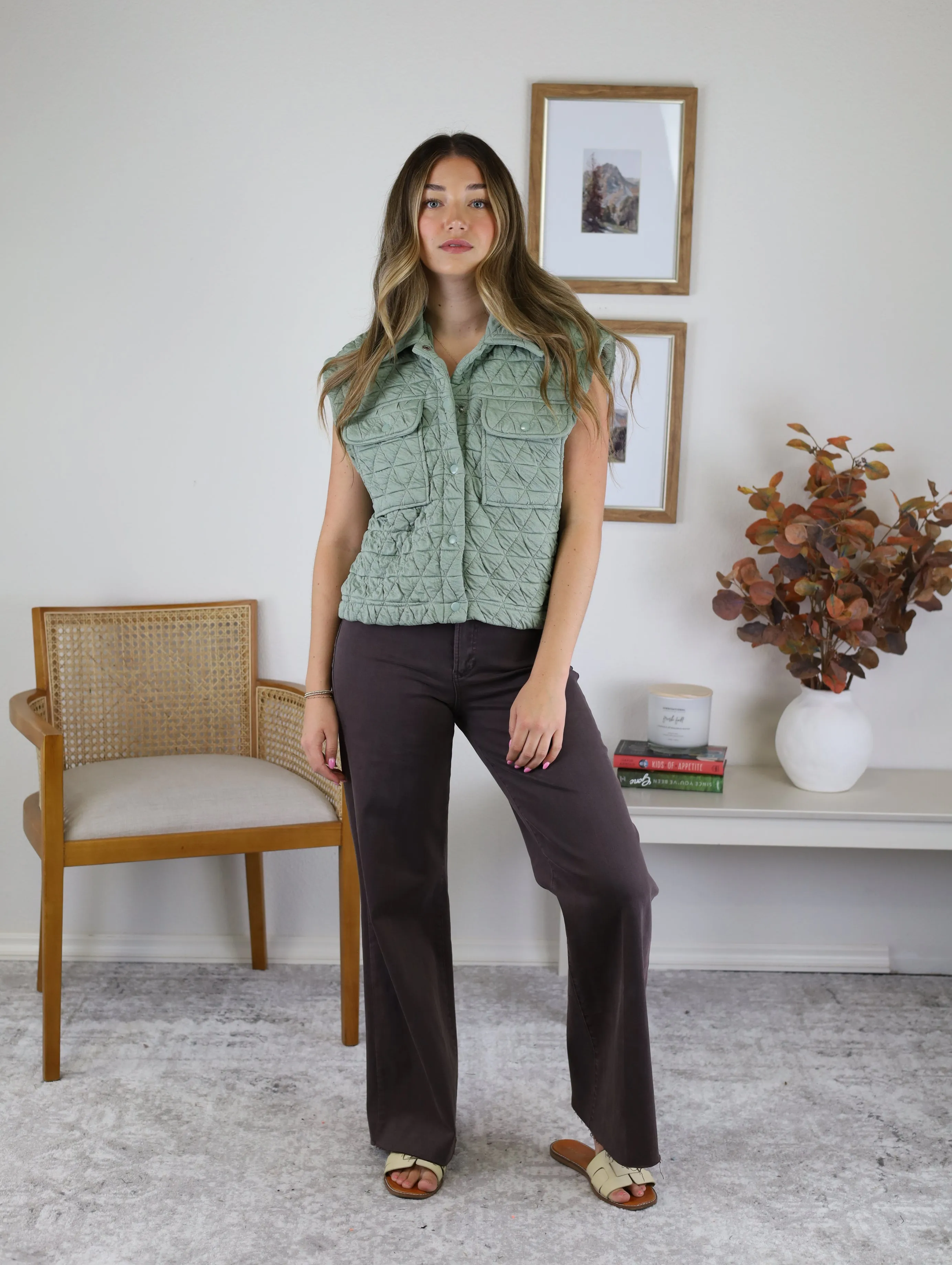 Tara Quilted Vest - Sage