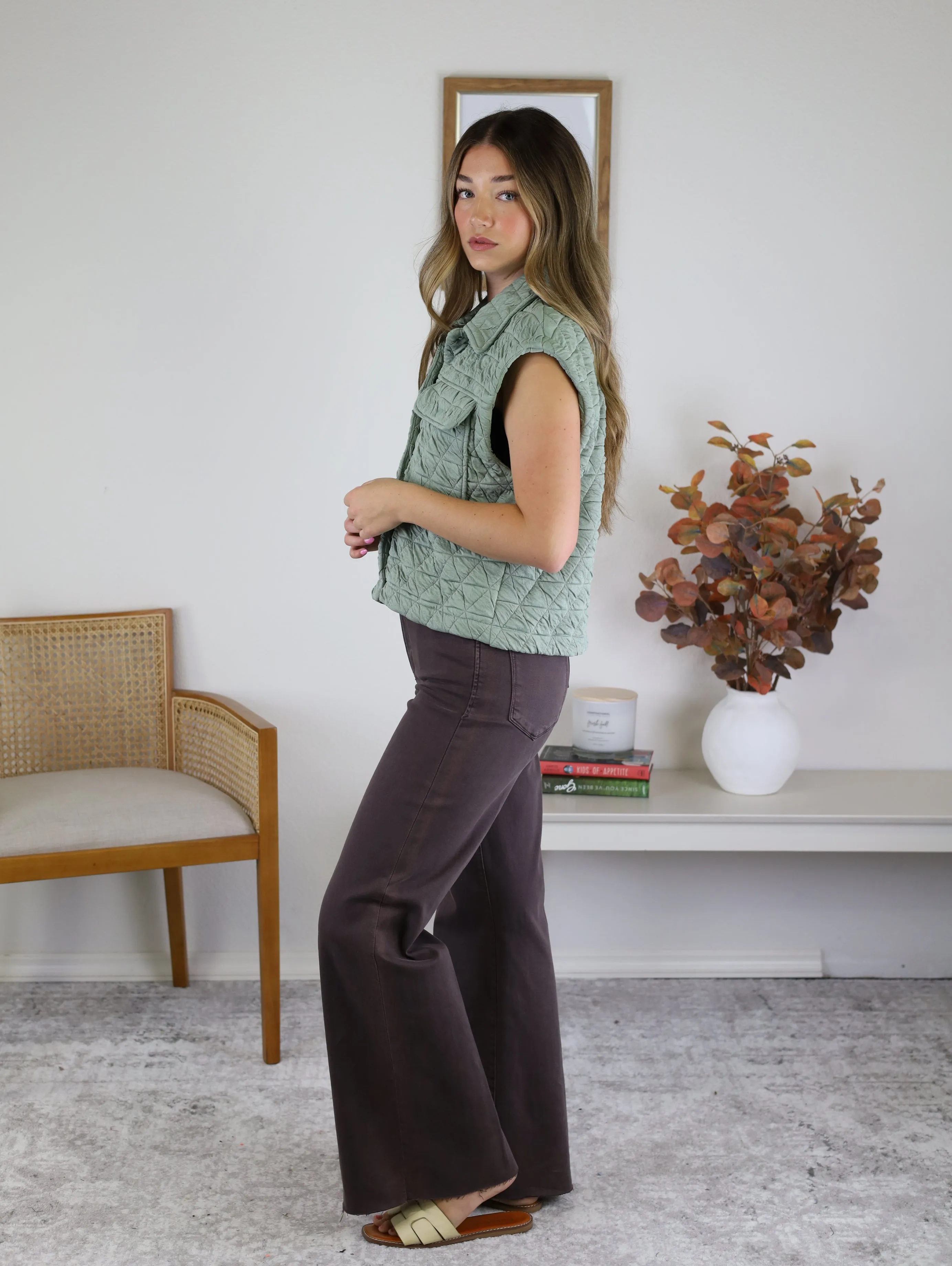 Tara Quilted Vest - Sage