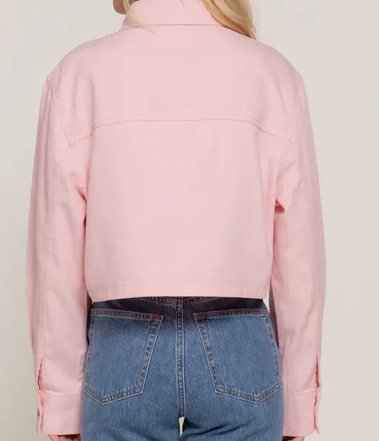 The Cropped Boyfriend Shacket in Blush Pink