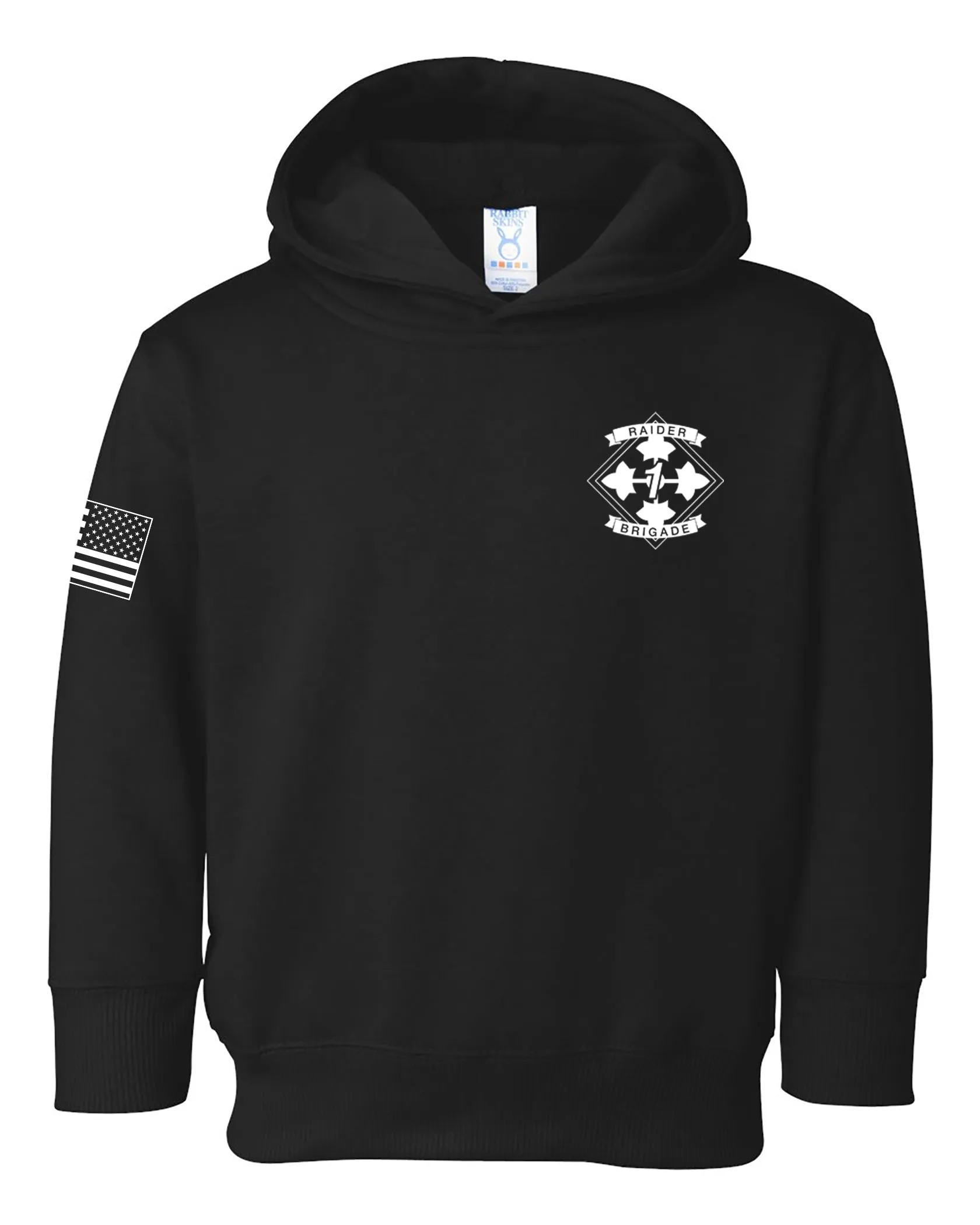 Toddler Unisex Black Hoodie Sweatshirt (White Design).