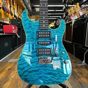 Tom Anderson Drop Top HSH Electric Guitar Bora Bora Blue Quilted w/Matching Headstock, Hard Case