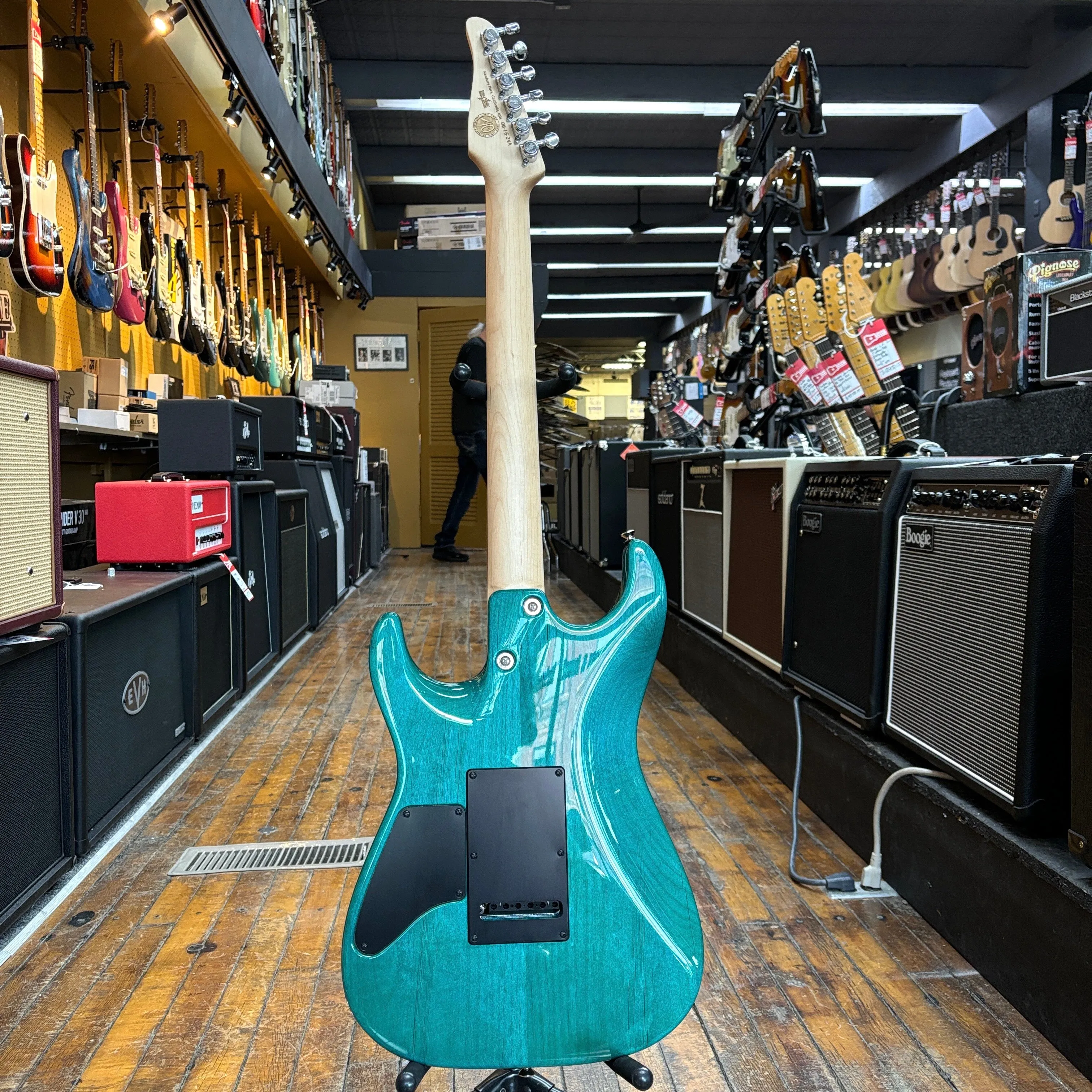 Tom Anderson Drop Top HSH Electric Guitar Bora Bora Blue Quilted w/Matching Headstock, Hard Case