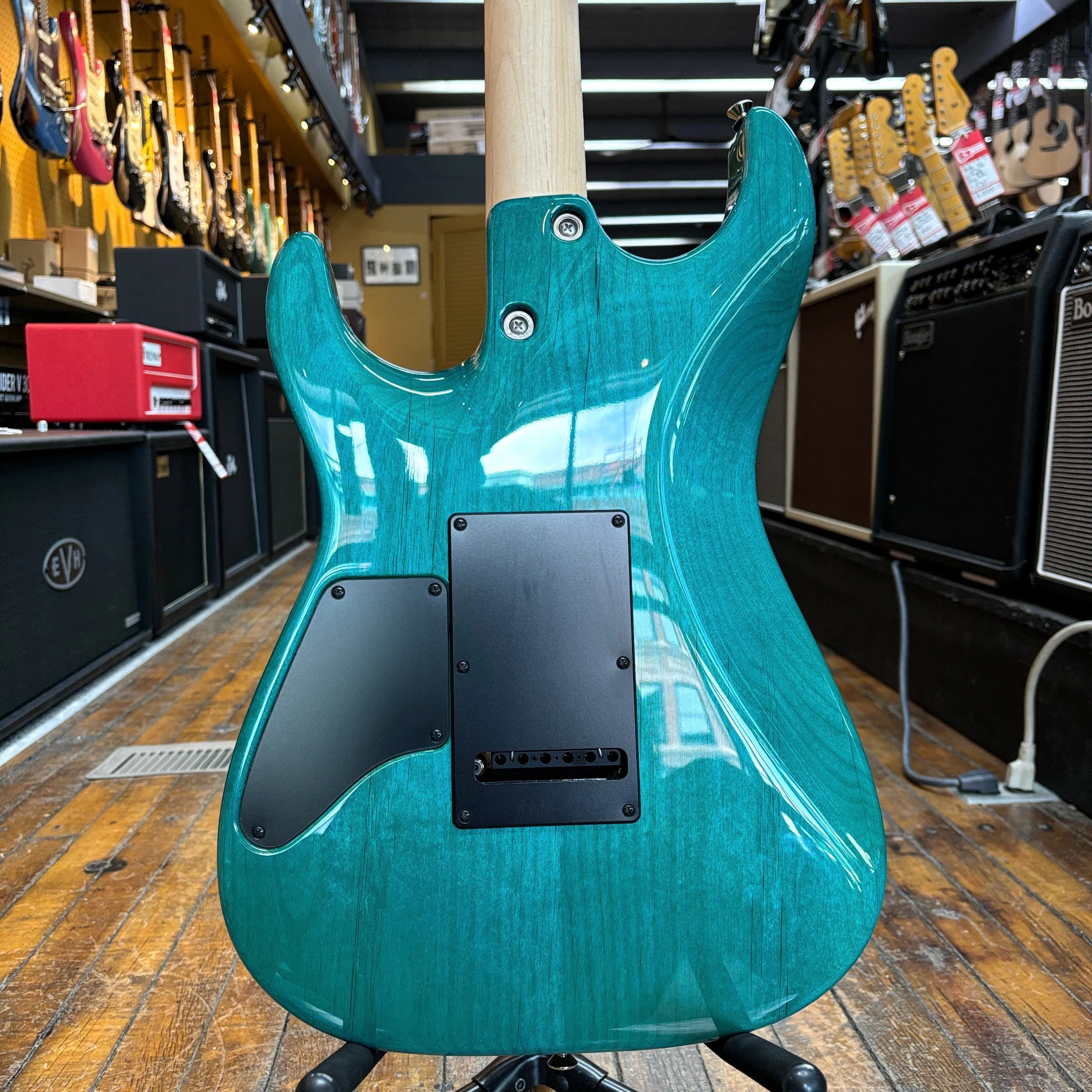 Tom Anderson Drop Top HSH Electric Guitar Bora Bora Blue Quilted w/Matching Headstock, Hard Case