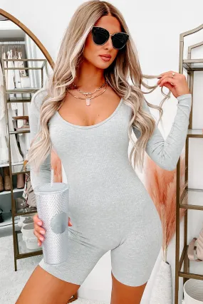 Trendy Girl Ribbed Long Sleeve Romper (Heather Grey)