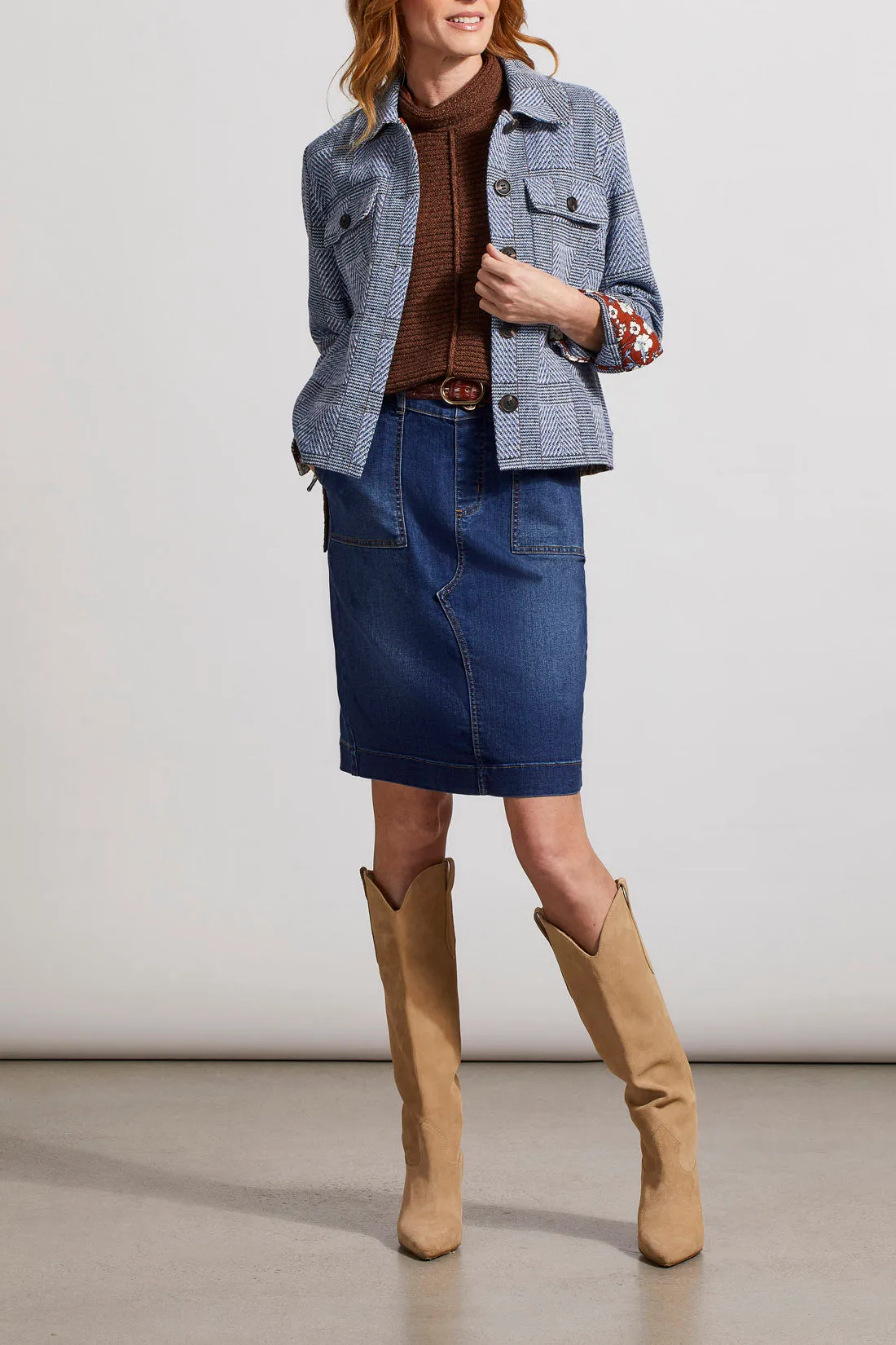 Tribal  Fall/Winter 2023-7892O/4839-Crop Shacket -Blue Lake