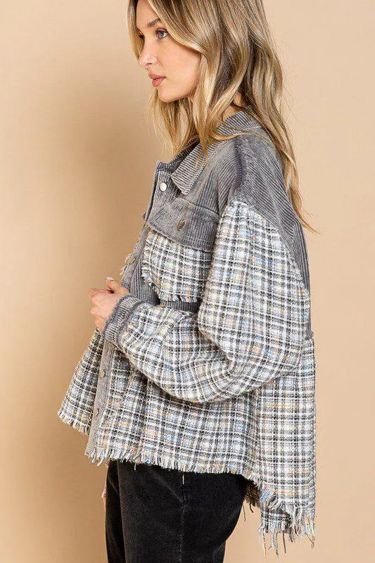 Twill And Tweed Balloon Sleeve Shacket