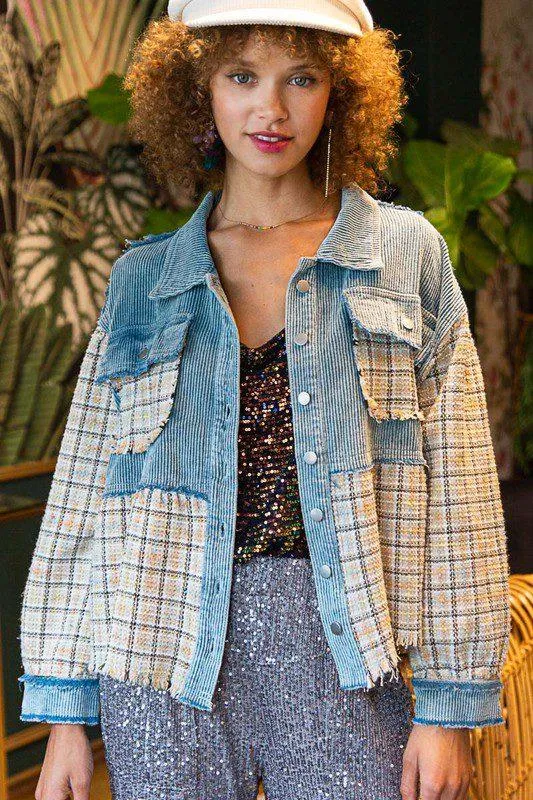 Twill And Tweed Balloon Sleeve Shacket