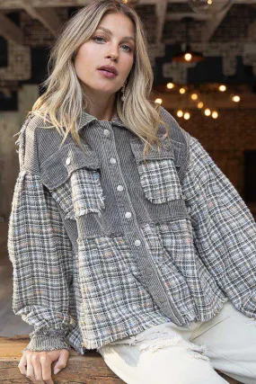 Twill And Tweed Balloon Sleeve Shacket