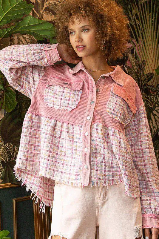 Twill And Tweed Balloon Sleeve Shacket