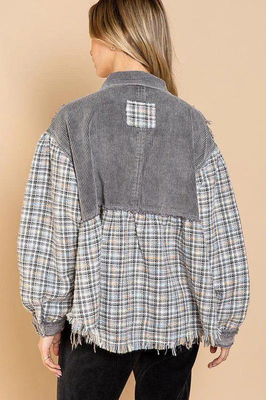 Twill And Tweed Balloon Sleeve Shacket