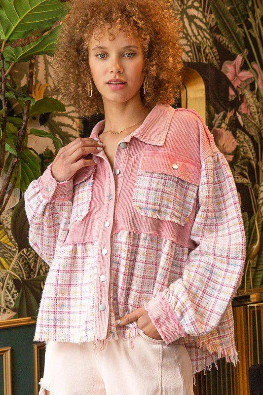 Twill And Tweed Balloon Sleeve Shacket