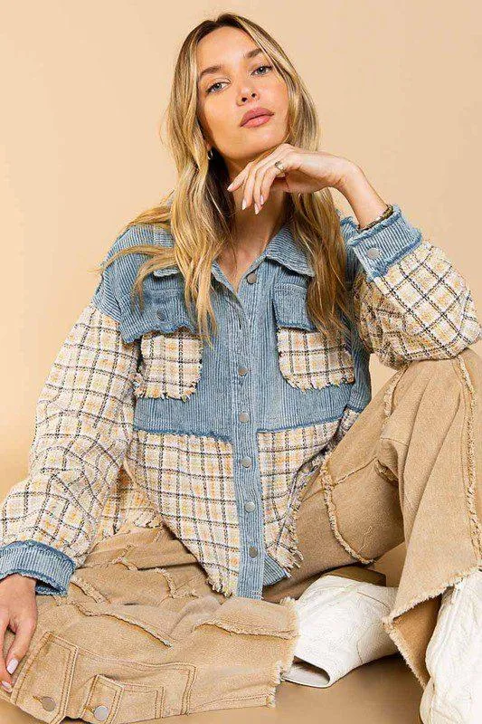Twill And Tweed Balloon Sleeve Shacket