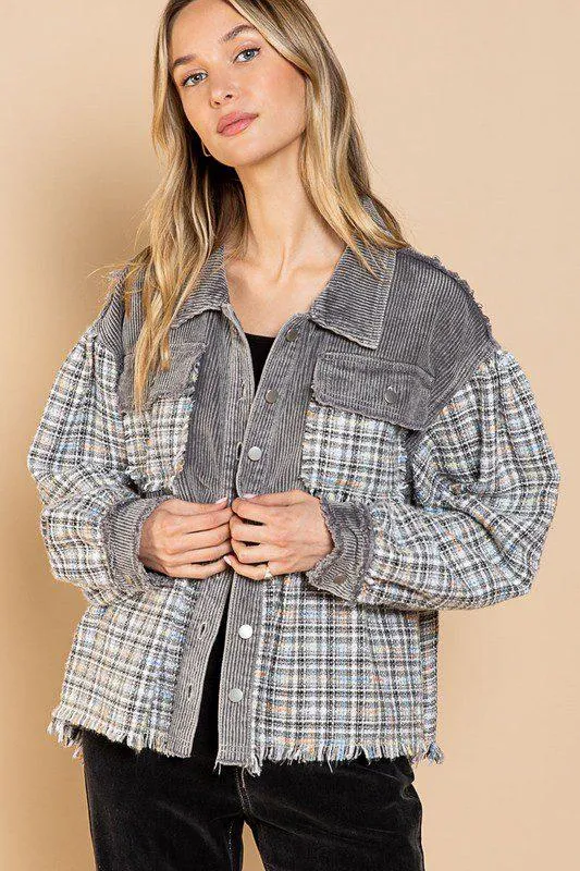 Twill And Tweed Balloon Sleeve Shacket