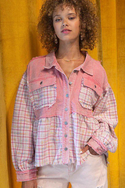 Twill And Tweed Balloon Sleeve Shacket