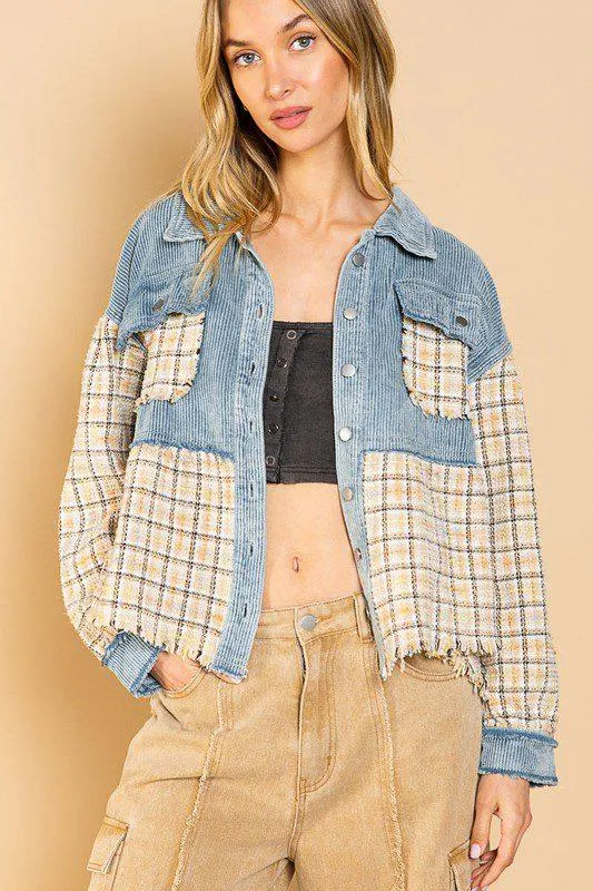 Twill And Tweed Balloon Sleeve Shacket
