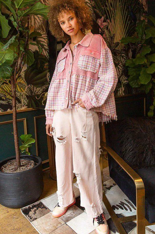 Twill And Tweed Balloon Sleeve Shacket