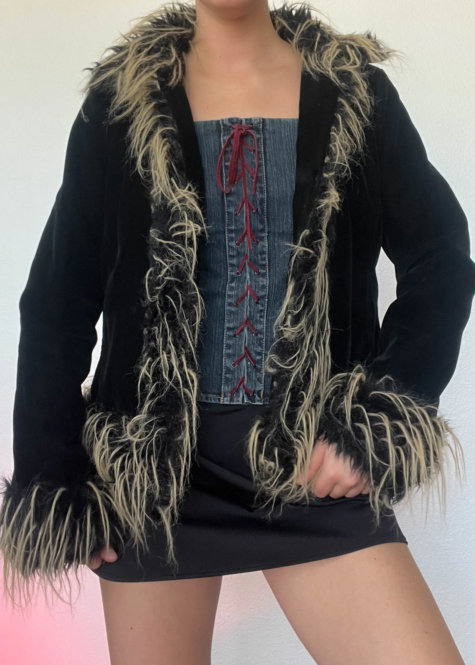 Velvet Fur Trim Jacket (S-S/M)