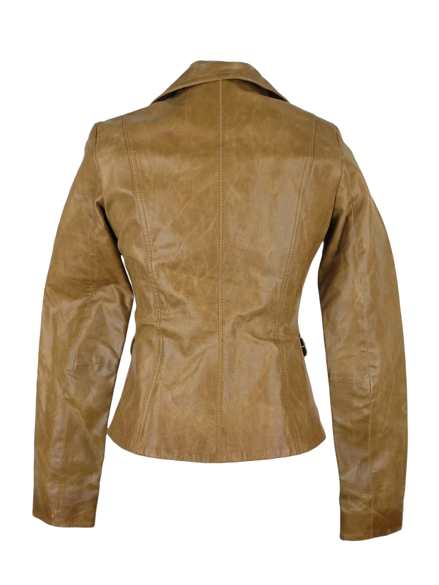 Vintage 2000s Y2K Preppy Boho Chic Tan Brown Collared Button Up Leather Jacket